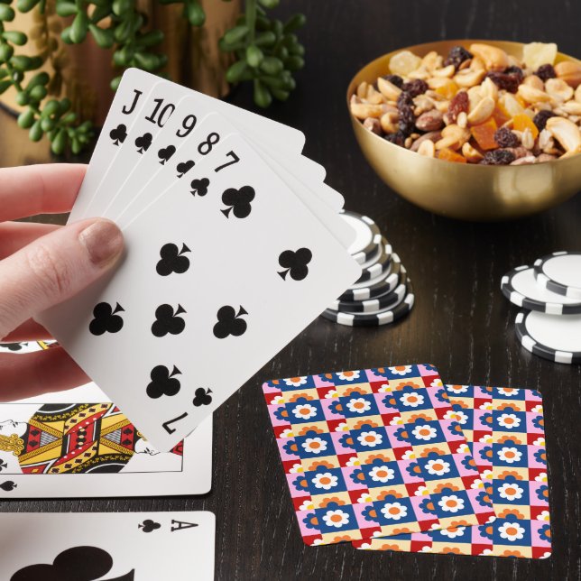 Retro Cute colourful Flowers Pattern  Playing Cards (In Situ)