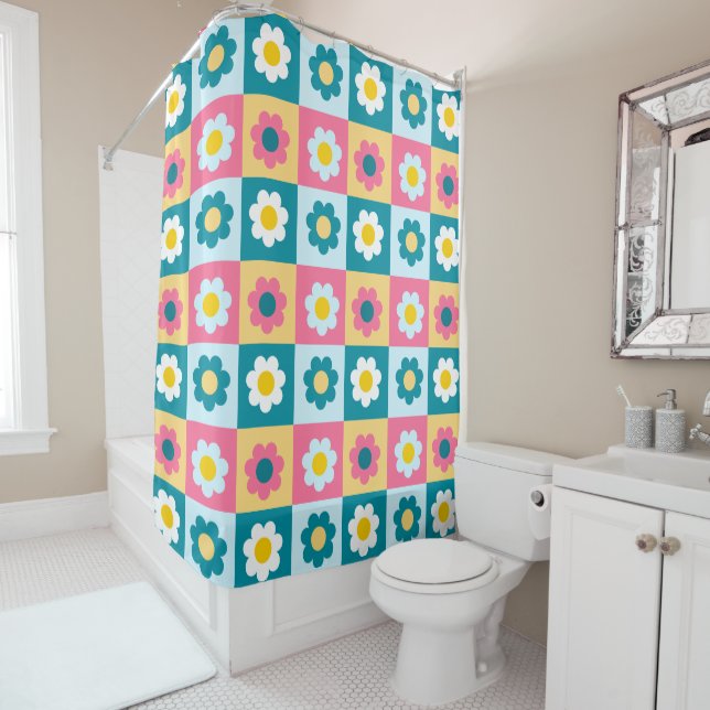 Retro Cute colourful Pastel Flowers Pattern  (In Situ)