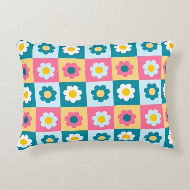 Retro Cute colourful Pastel Flowers Pattern  Accent Pillow (Front)
