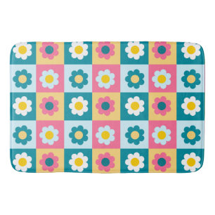 Retro Cute colourful Pastel Flowers Pattern  Bath Mat