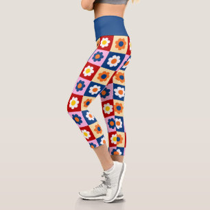 Retro Cute colourful Pastel Flowers Pattern  Capri Leggings