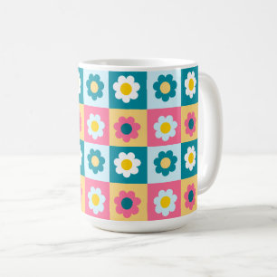 Retro Cute colourful Pastel Flowers Pattern Coffee Mug