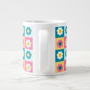 Retro Cute colourful Pastel Flowers Pattern  Large Coffee Mug