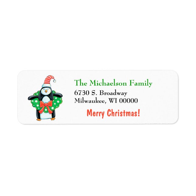 Retro Cute Colourful Wreath Penguin Christmas (Front)