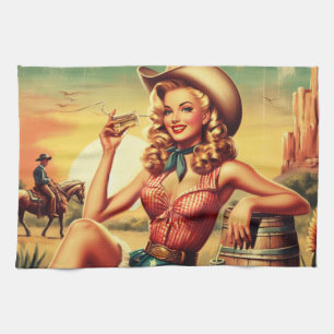 Retro Cute Cowgirl Kitchen Towel