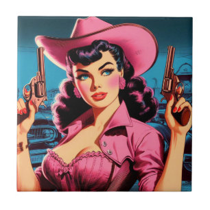 Retro Cute Cowgirl Tile