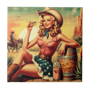 Retro Cute Cowgirl Tile
