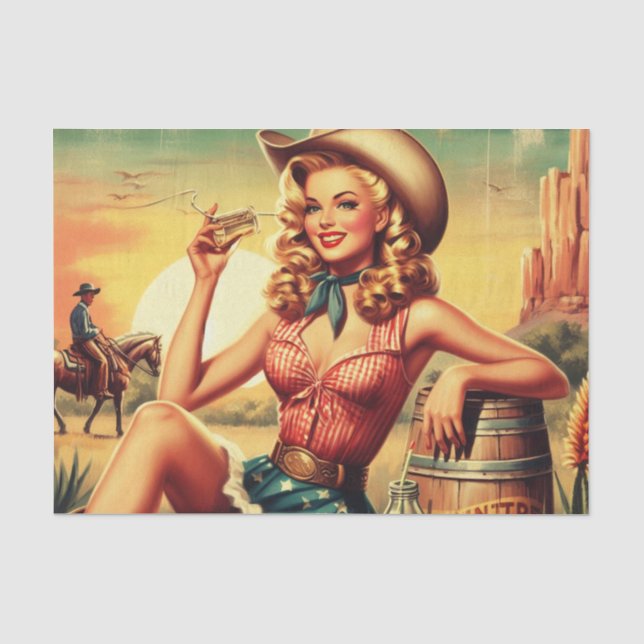 Retro Cute Cowgirl Tissue Paper (Front)