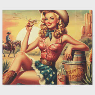 Retro Cute Cowgirl Wrapping Paper