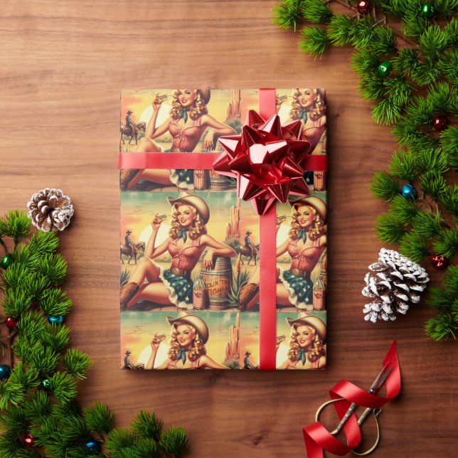 Retro Cute Cowgirl Wrapping Paper (Holiday Gift)
