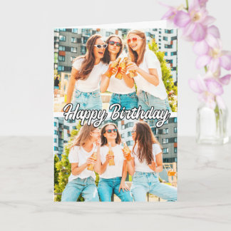 Retro Cute Custom 2-photos Template Happy Birthday