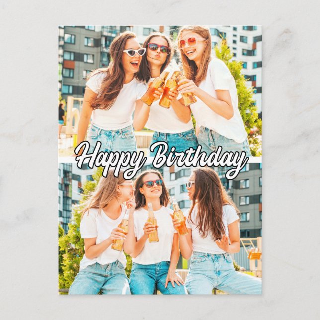 Retro Cute Custom 2-photos Template Happy Birthday Postcard (Front)