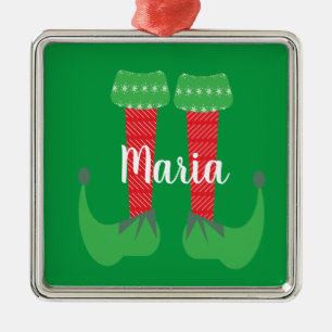 Retro Cute Elf Feet Christmas Present Metal Ornament
