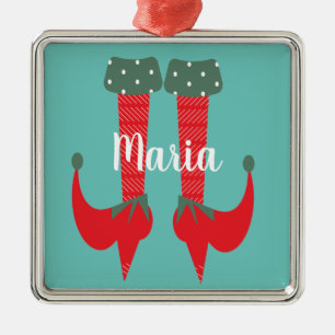 Retro Cute Elf Feet Heels Christmas Present Metal Ornament