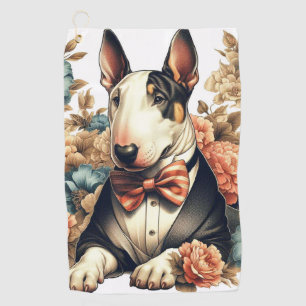 Retro Cute Floral Bull Terrier Golf Towel
