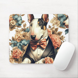 Retro Cute Floral Bull Terrier Mouse Pad