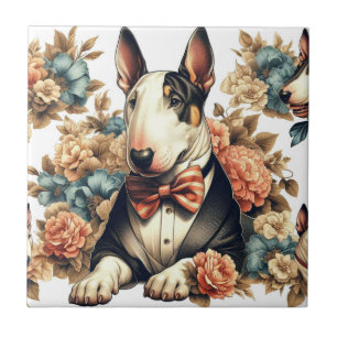 Retro Cute Floral Bull Terrier Tile