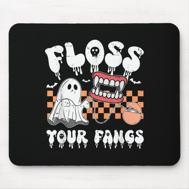 Retro Cute Floss Your Fangs Funny Dental Halloween Mouse Pad (Front)