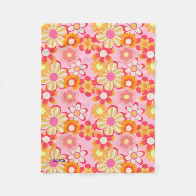 Retro Cute Flower Design Pink Fleece Blanket (Front)