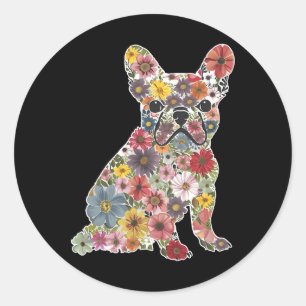 Retro Cute French Bulldog Floral Pet Dog Animal Lo Classic Round Sticker