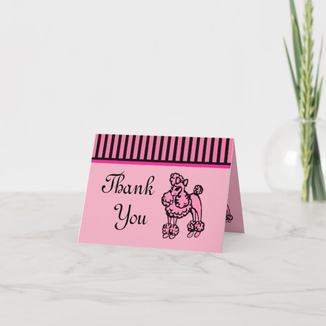 Retro Cute French Pink Poodle Thank You Card (Front)