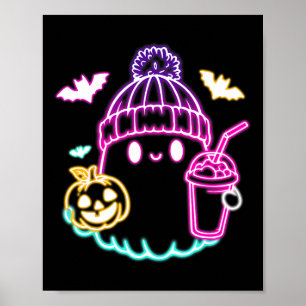 Retro Cute Ghost Coffee Drinking Spooky Halloween Poster