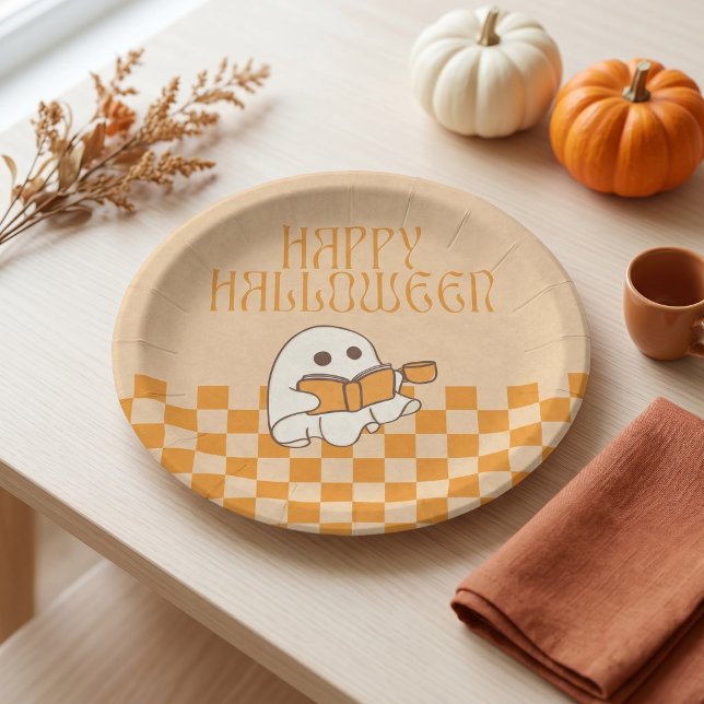 Retro Cute Ghost Happy Halloween Paper Plate (Retro Cute Ghost Happy Halloween Paper Plates)