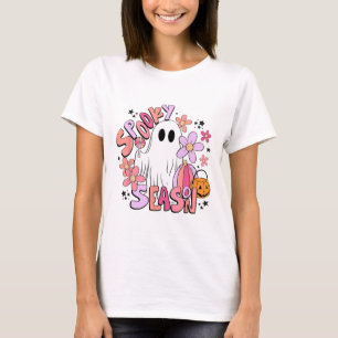 Retro Cute Ghost Spooky Season Funny Halloween T-Shirt
