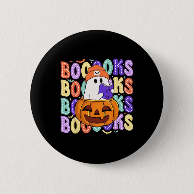 Retro Cute Ghost Teacher Halloween Librarian Read  2 Inch Round Button (Front)