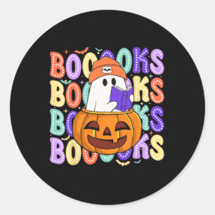 Retro Cute Ghost Teacher Halloween Librarian Read  Classic Round Sticker