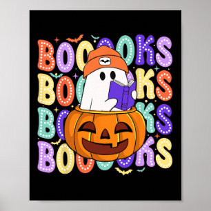 Retro Cute Ghost Teacher Halloween Librarian Read  Poster
