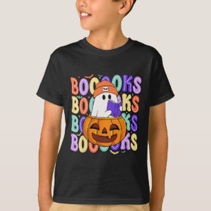 Retro Cute Ghost Teacher Halloween Librarian Read  T-Shirt