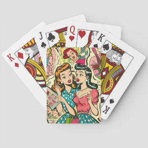Retro Cute Girly Comics Playing Cards