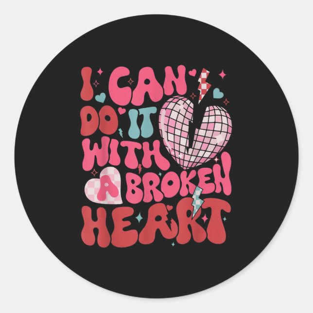 Retro Cute Groovy I Can Do It Quote Disco Heart -  Classic Round Sticker (Front)