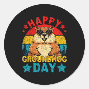 Retro cute groundhog happy groundhog day animal classic round sticker