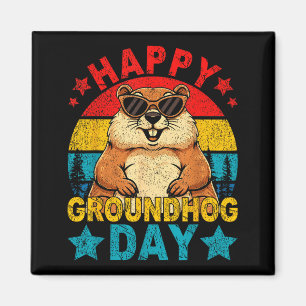 Retro Cute Groundhog Happy Groundhog Day Animal Lo Magnet