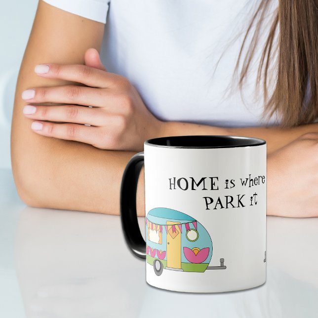 Retro Cute Happy Camper Two-Tone Coffee Mug (Creator Uploaded)
