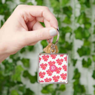 retro cute initial monogram Botanical floral Keychain