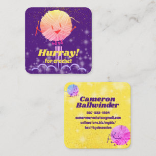 Retro cute jumping scribble yarn crochet hooks bus square business card