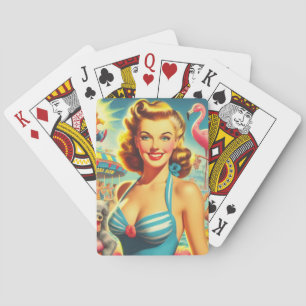 Retro Cute Kitsch Girl Playing Cards
