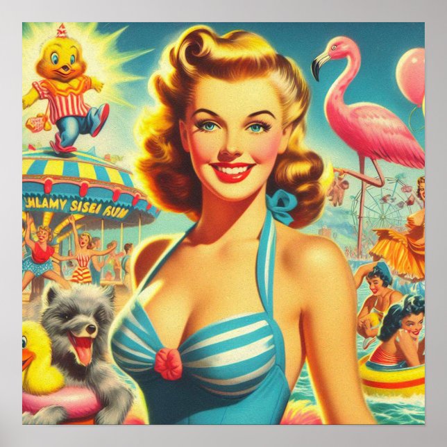 Retro Cute Kitsch Girl Poster (Front)