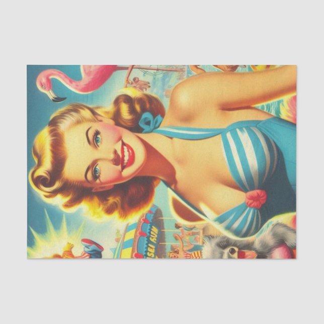 Retro Cute Kitsch Girl Tissue Paper (Front)