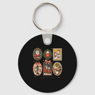 Retro Cute Merry And Bright Christmas Frame Funny  Keychain