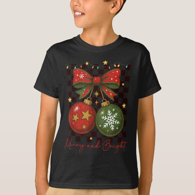 Retro Cute Merry And Bright Christmas Ornament Coq T-Shirt (Front)