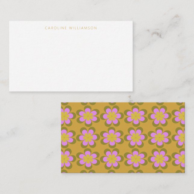 Retro Cute Mod Floral Yellow Custom Name  Card (Front/Back)