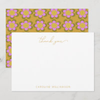 Retro Cute Mod Floral Yellow Custom Name