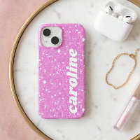 Retro Cute Pink Glitter Sparkle Personalized Name