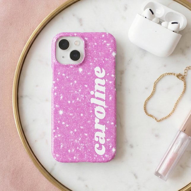 Retro Cute Pink Glitter Sparkle Personalized Name (Creator Uploaded)