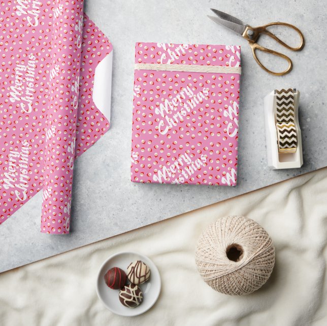 Retro Cute Pink Merry Christmas Wrapping Paper (Crafts)