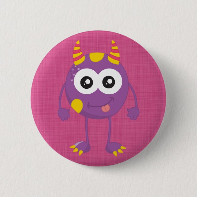 Retro Cute Purple Monster 2 Inch Round Button (Front)